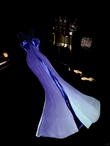 Unique Mermaid Strap Purple Ombre Satin Chiffon Long Prom Dress Party Dress HZ1023